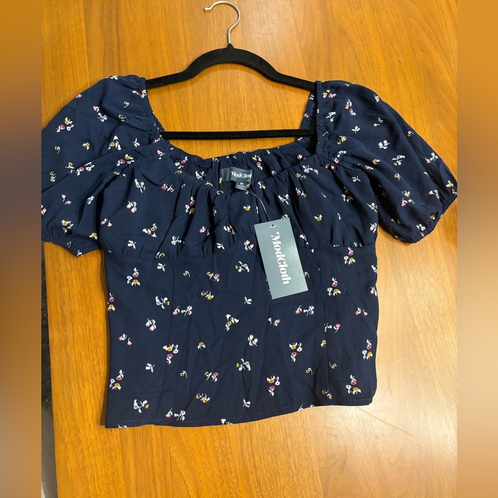 ModCloth Blue Floral Crop Top Size Medium